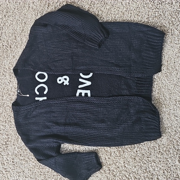 NEW Pretty Garden Open Cardigan Knit "Rock & Love" Black Medium Sweater - Picture 4 of 6